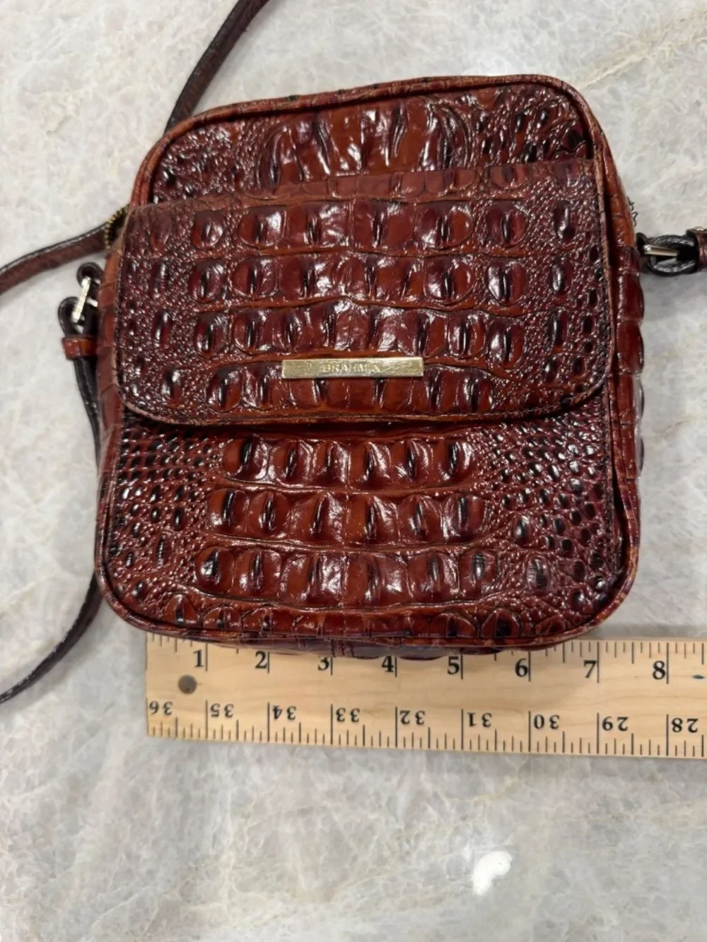 Brahmin Cleo Pecan Melbourne Croc-embossed Crossbody Bag